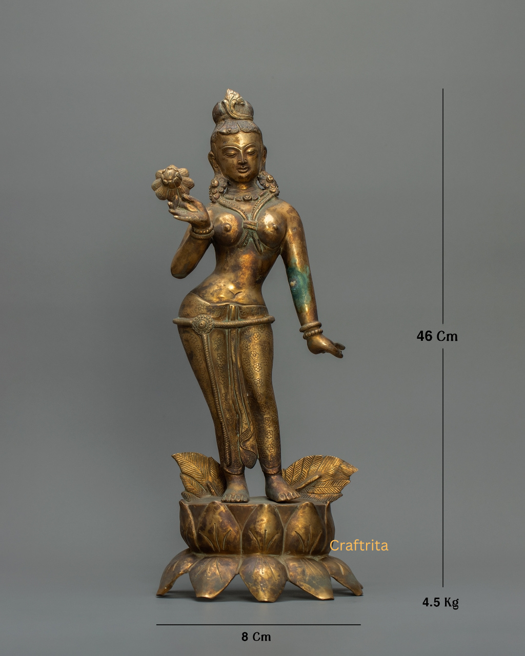 Maya Devi Statue 4.5kg – Handmade in Nepal | Antique Finish Bronze & Copper | Buddhist Goddess of Birth & Spiritual Home Decor