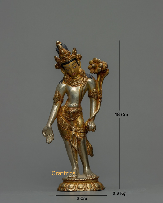 Avalokiteshvara Buddha Statue 0.6 kg – Copper Body with 24K Gold & Silver Plating | Handmade Tibetan Buddhist Deity of Compassion for Spiritual Home Decor