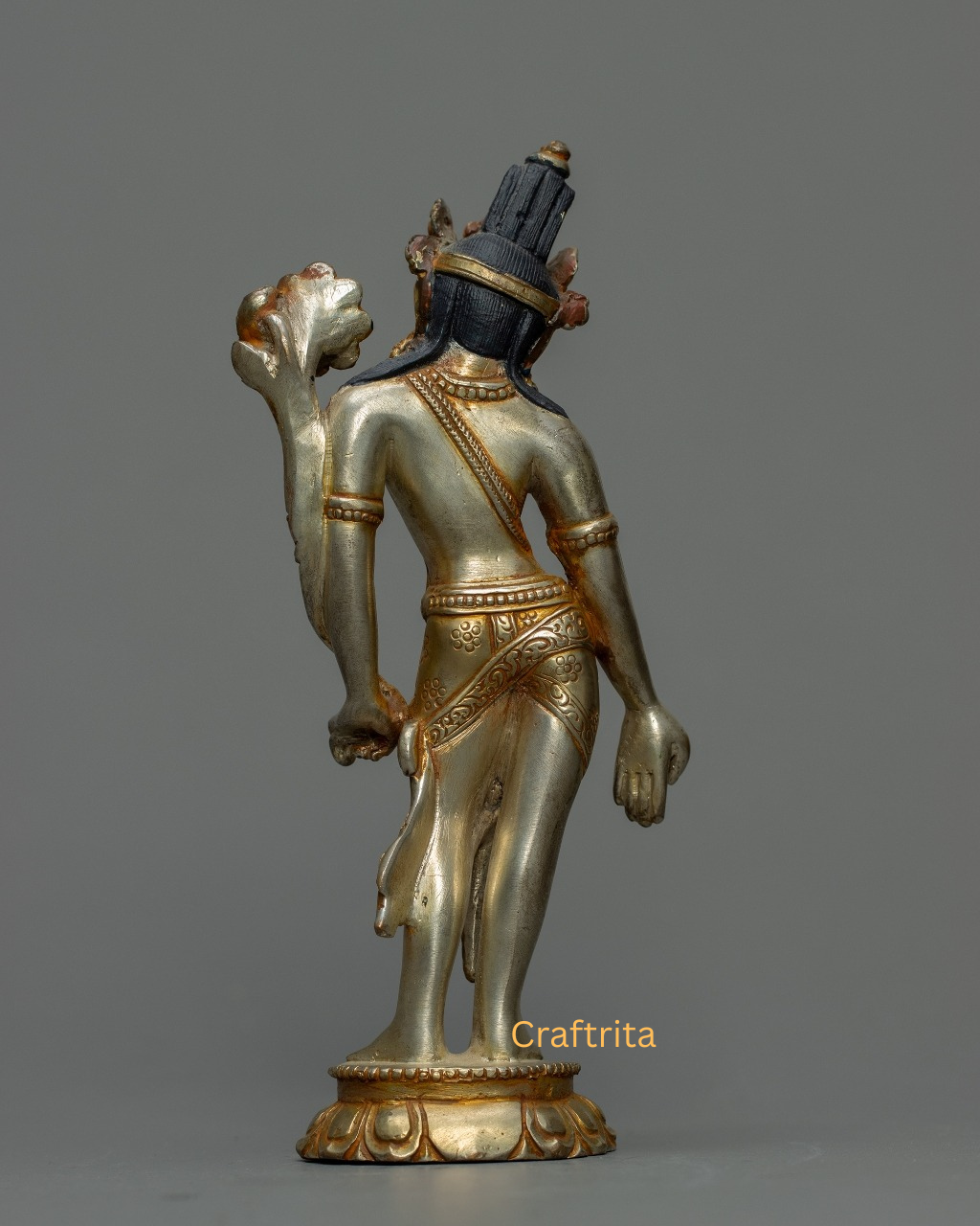Avalokiteshvara Buddha Statue 0.6 kg – Copper Body with 24K Gold & Silver Plating | Handmade Tibetan Buddhist Deity of Compassion for Spiritual Home Decor