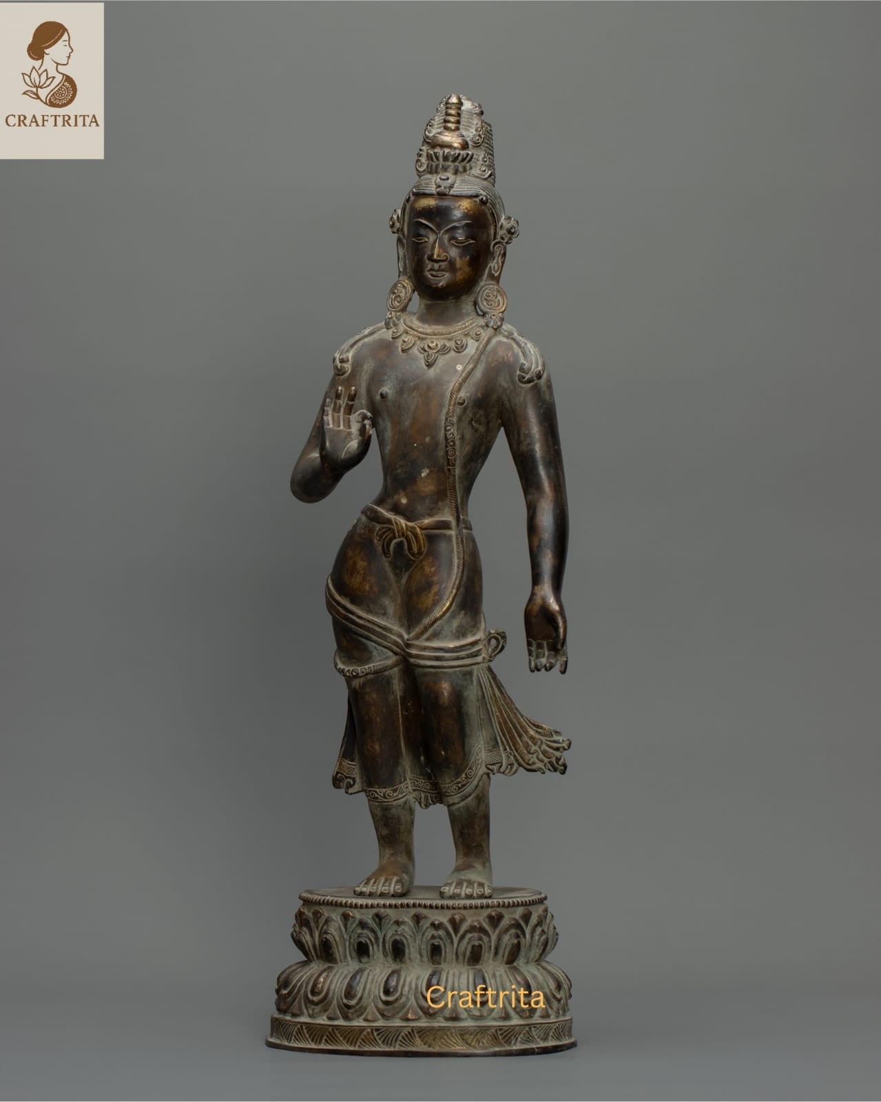 Maitreya Buddha Statue – Antique Finish Bronze & Copper Sculpture | Handmade Buddhist Art for Spiritual Home Decor