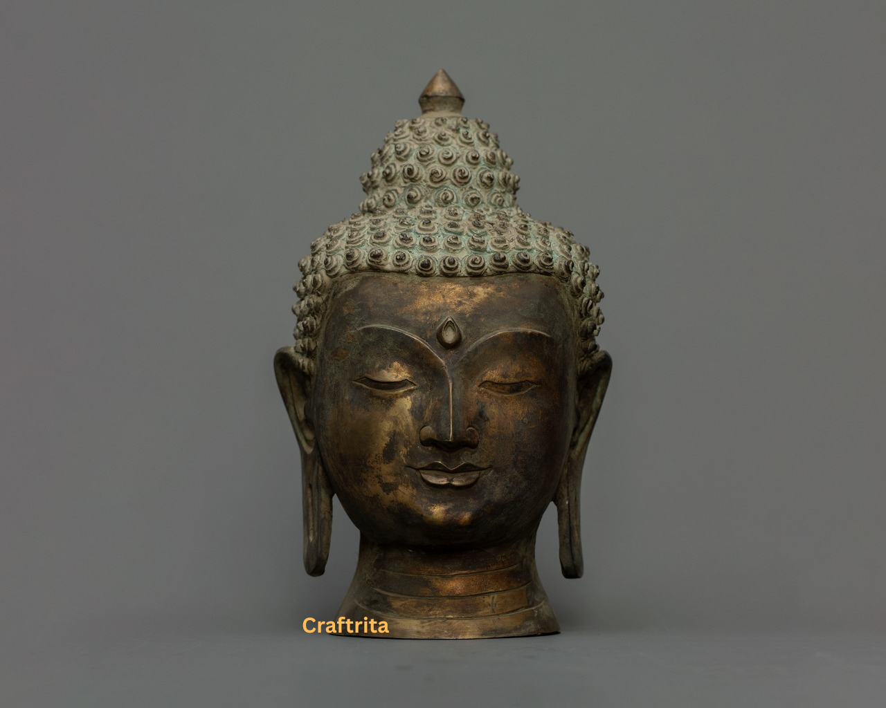 Buddha Head Statue 2kg – Handmade in Nepal | Antique Finish Bronze & Copper Sculpture | Buddhist Art & Spiritual Home Decor