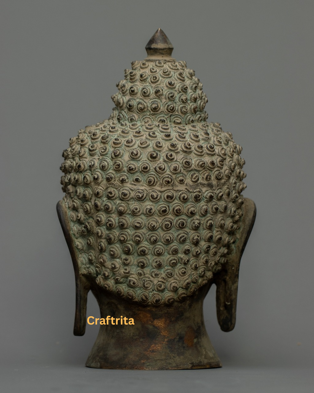 Buddha Head Statue 2kg – Handmade in Nepal | Antique Finish Bronze & Copper Sculpture | Buddhist Art & Spiritual Home Decor