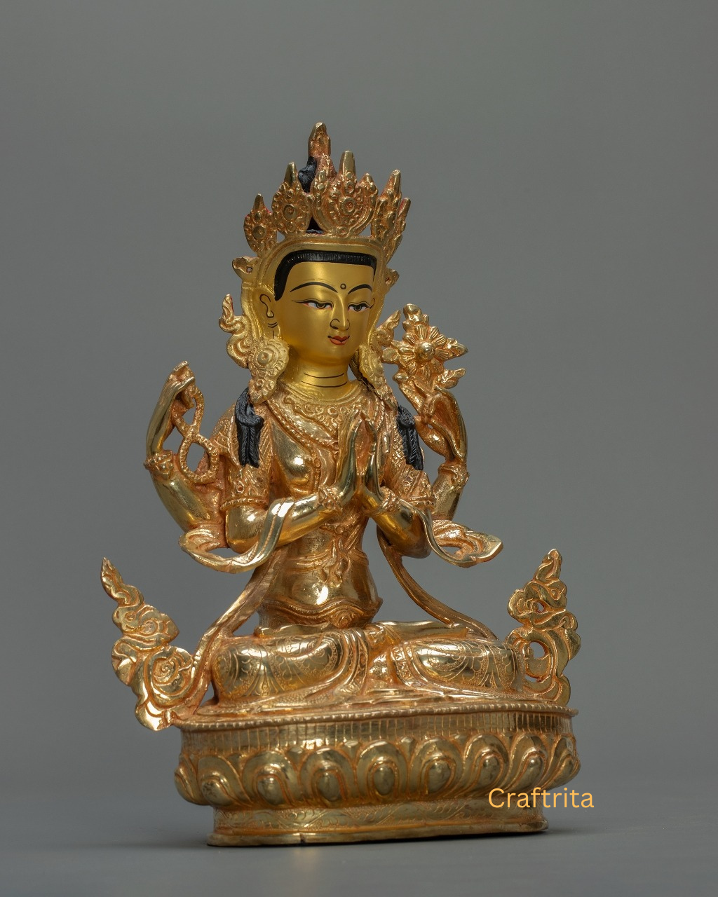 Avalokiteshvara Chenrezig Statue – Handmade in Nepal | 24K Gold Fire-Gilded Buddhist Deity of Compassion & Peace