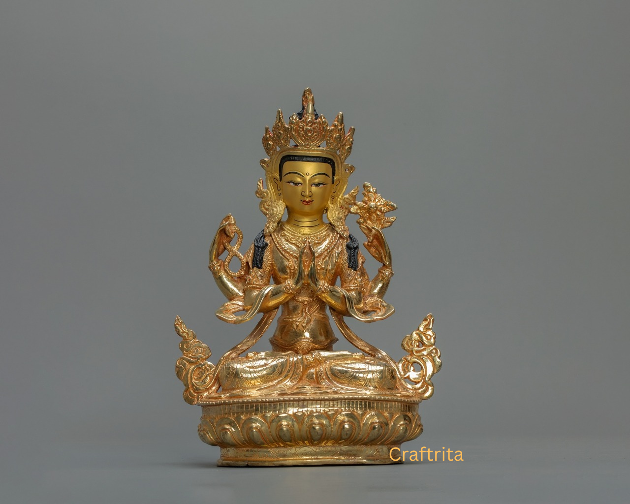 Avalokiteshvara Chenrezig Statue – Handmade in Nepal | 24K Gold Fire-Gilded Buddhist Deity of Compassion & Peace