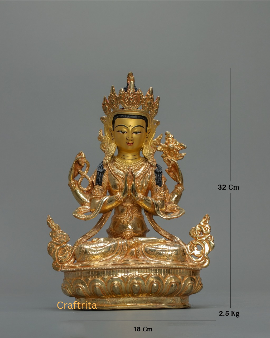 Avalokiteshvara Chenrezig Statue – Handmade in Nepal | 24K Gold Fire-Gilded Buddhist Deity of Compassion & Peace