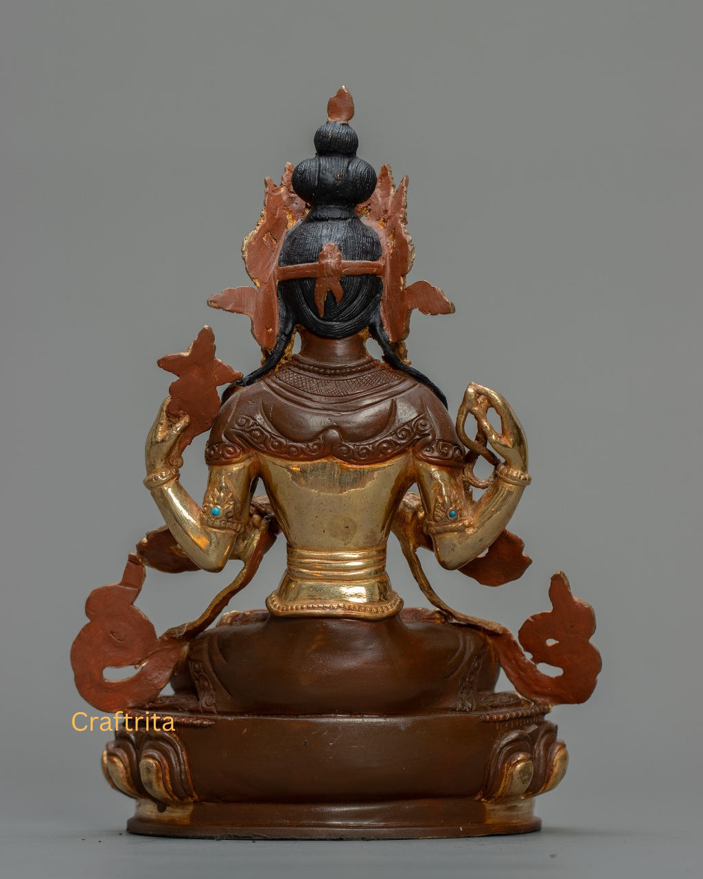 Chenrezig Statue (Avalokiteshvara) 1.3kg – Handmade in Nepal | Copper Body with 24K Gold Plating, Fire Gilding & Acrylic Painting | Tibetan Buddhist Deity of Compassion & Spiritual Home Decor