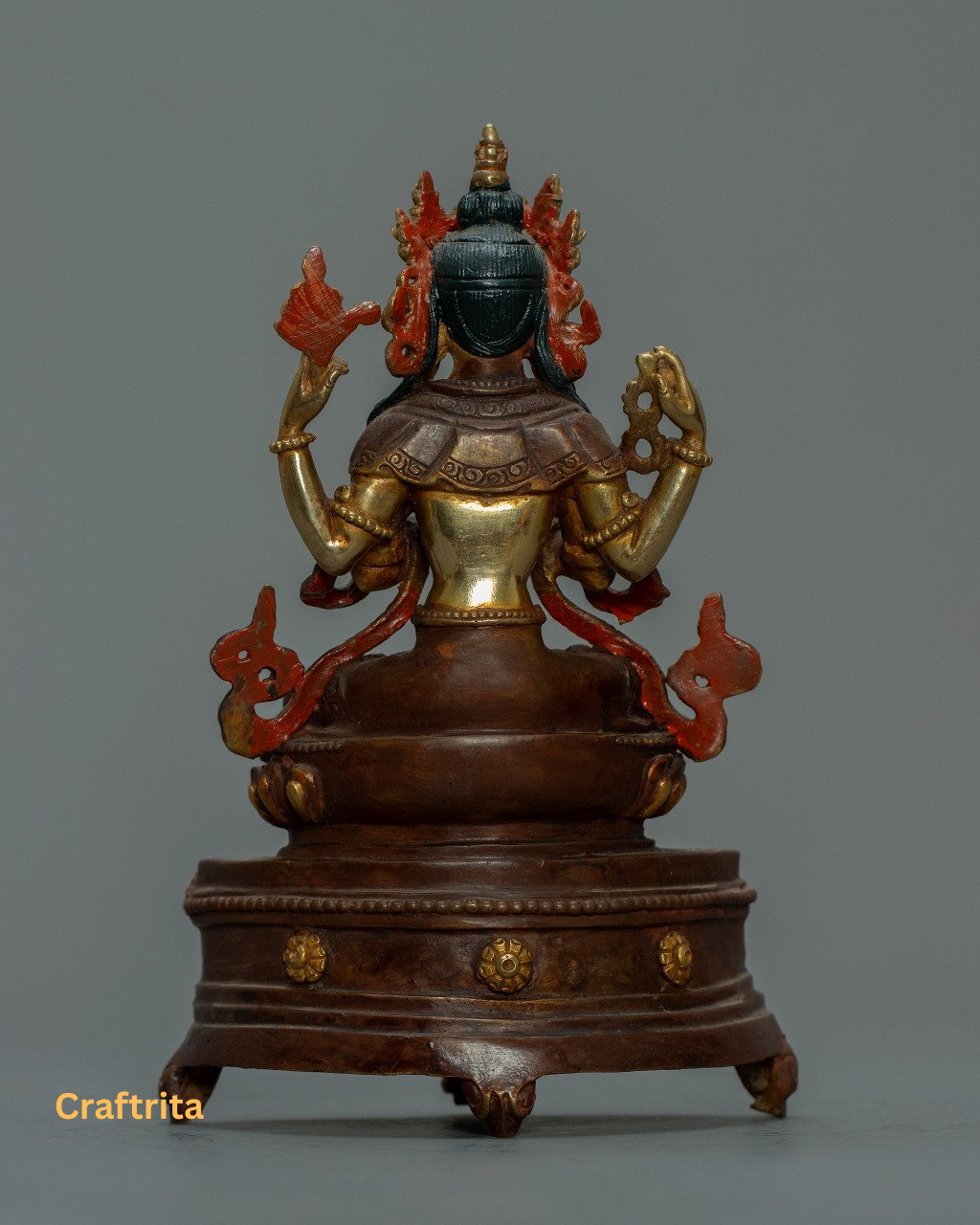 Handcrafted Chenrezig (Avalokiteshvara) Statue  – Copper with 24K Gold Plating | Tibetan Bodhisattva of Compassion