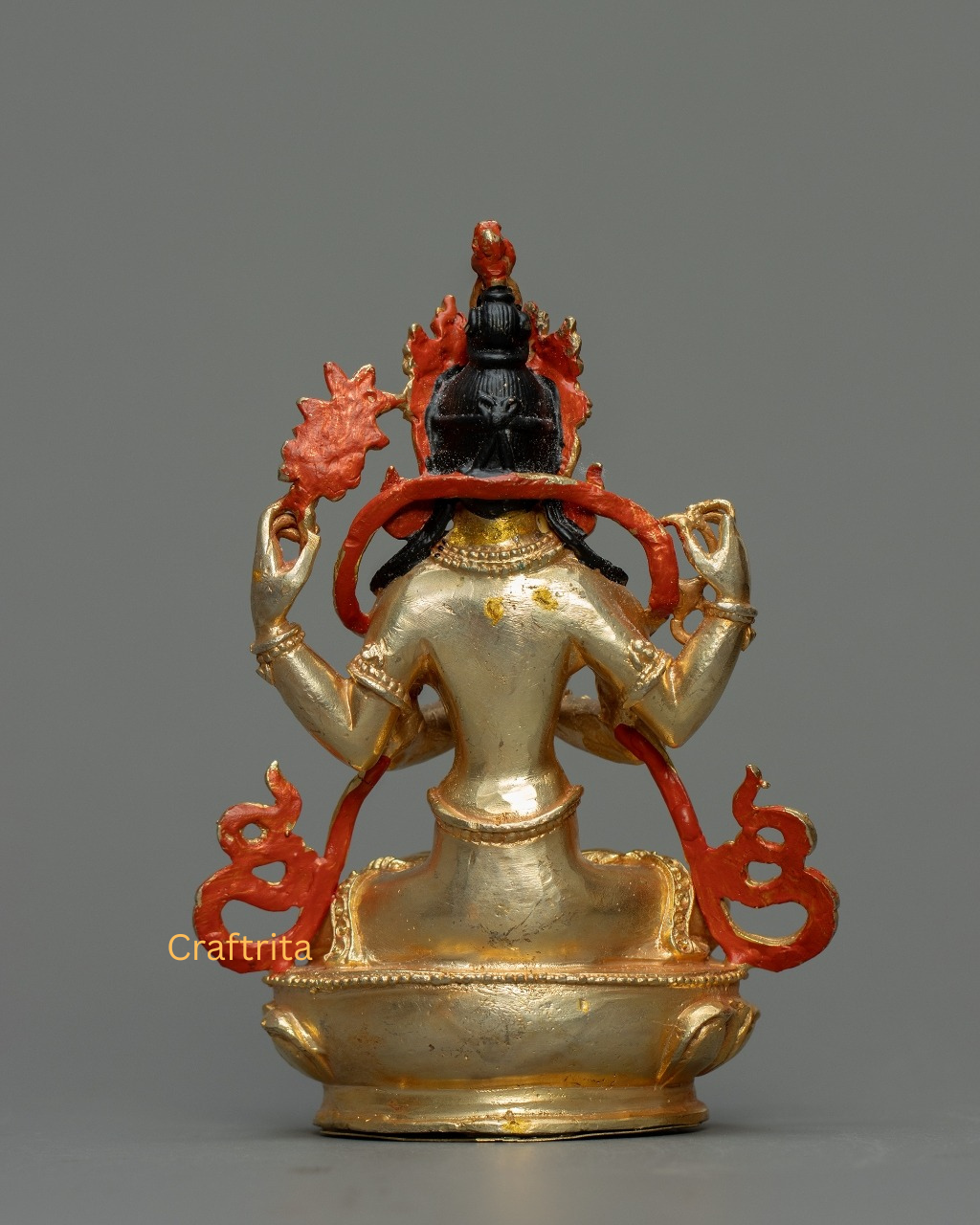 Chenrezig (Avalokiteshvara) Statue 0.8kg – Copper Body with 24K Gold Plating by Fire Gilding | Handmade Tibetan Buddhist Deity of Compassion