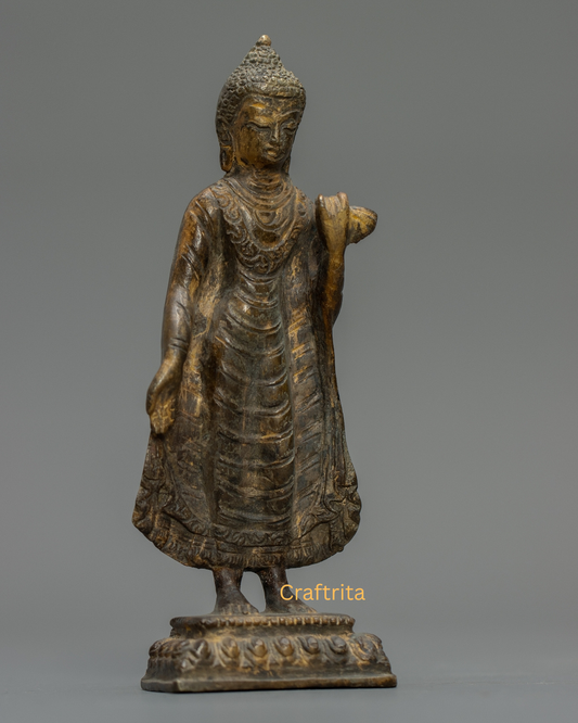 Dipankara Buddha Statue 0.6kg – Handmade in Nepal | Bronze & Copper with Antique Finish | Tibetan Buddhist Enlightened Buddha | Spiritual Home Decor
