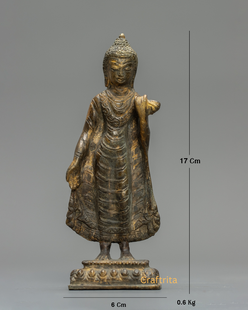 Dipankara Buddha Statue 0.6kg – Handmade in Nepal | Bronze & Copper with Antique Finish | Tibetan Buddhist Enlightened Buddha | Spiritual Home Decor