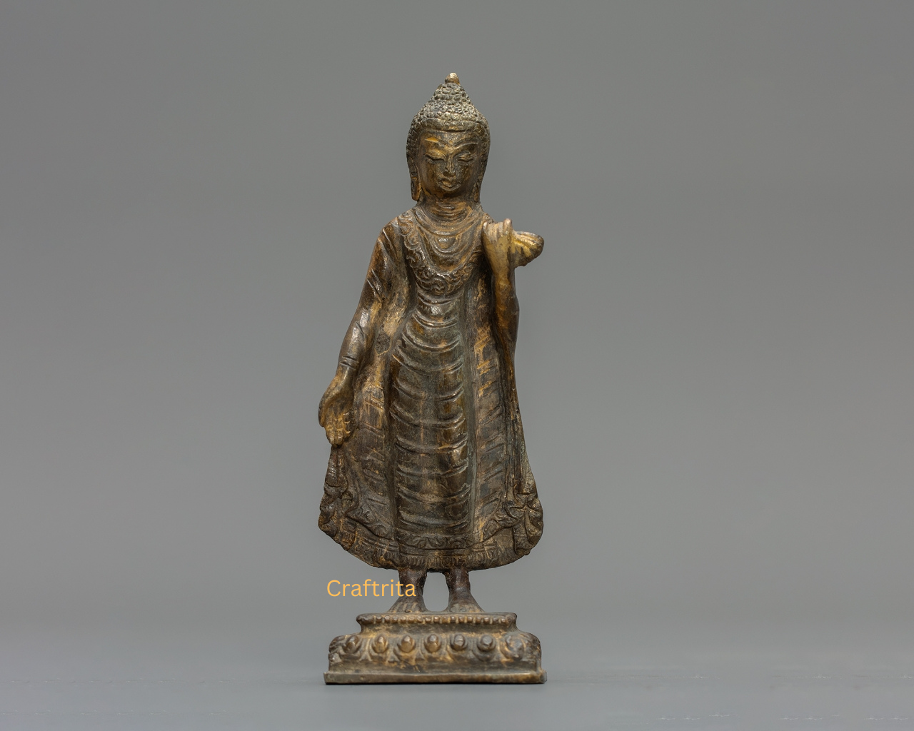 Dipankara Buddha Statue 0.6kg – Handmade in Nepal | Bronze & Copper with Antique Finish | Tibetan Buddhist Enlightened Buddha | Spiritual Home Decor