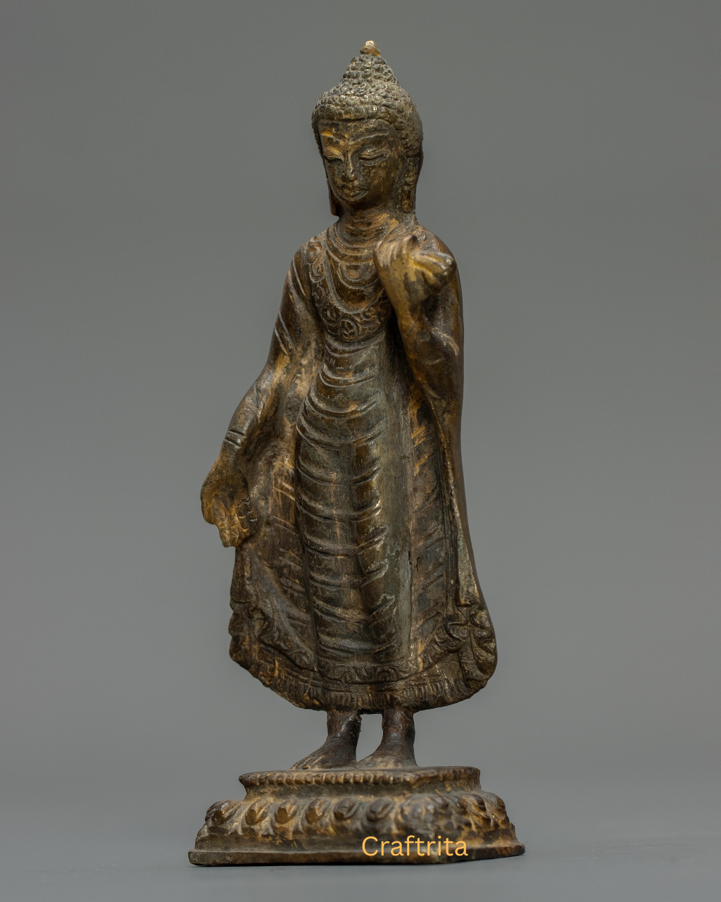 Dipankara Buddha Statue 0.6kg – Handmade in Nepal | Bronze & Copper with Antique Finish | Tibetan Buddhist Enlightened Buddha | Spiritual Home Decor