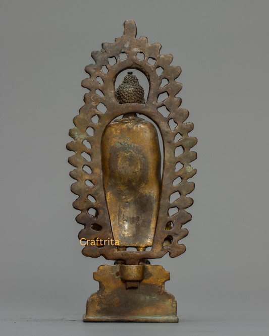 Dipankara Buddha Statue 0.7kg – Antique Finish Bronze & Copper Sculpture | Handmade Buddhist Art for Spiritual Home Decor