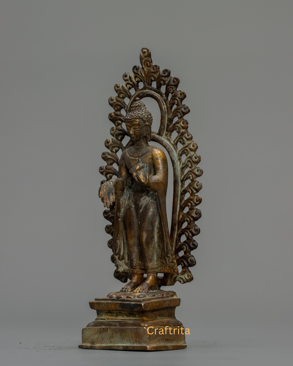 Dipankara Buddha Statue 0.7kg – Antique Finish Bronze & Copper Sculpture | Handmade Buddhist Art for Spiritual Home Decor