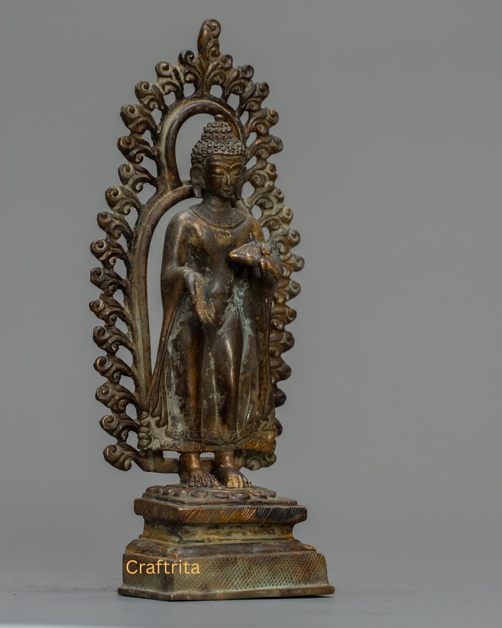 Dipankara Buddha Statue 0.7kg – Antique Finish Bronze & Copper Sculpture | Handmade Buddhist Art for Spiritual Home Decor