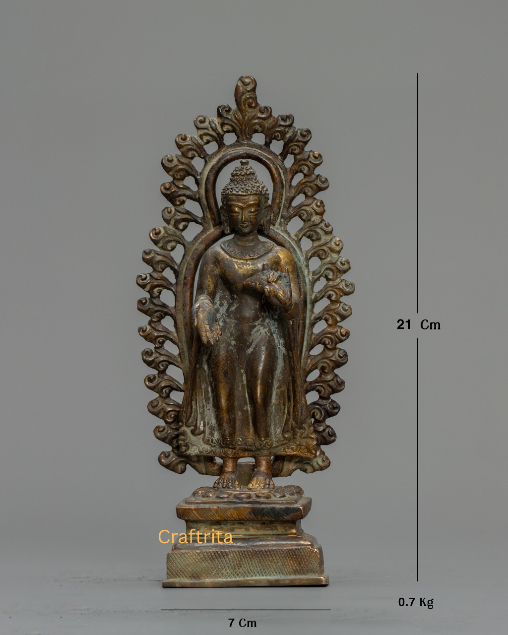 Dipankara Buddha Statue 0.7kg – Antique Finish Bronze & Copper Sculpture | Handmade Buddhist Art for Spiritual Home Decor