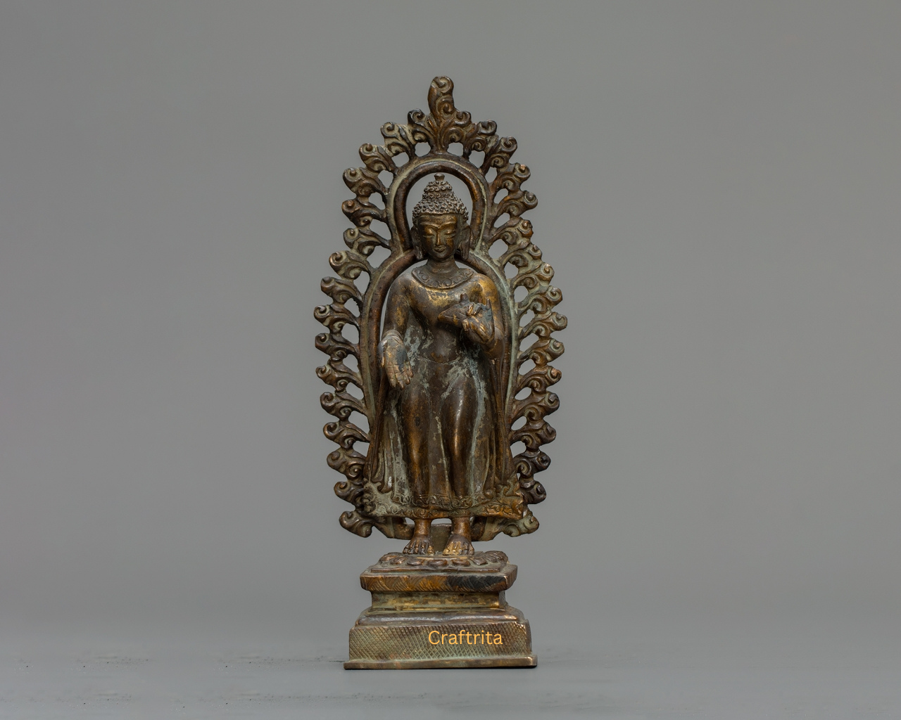 Dipankara Buddha Statue 0.7kg – Antique Finish Bronze & Copper Sculpture | Handmade Buddhist Art for Spiritual Home Decor