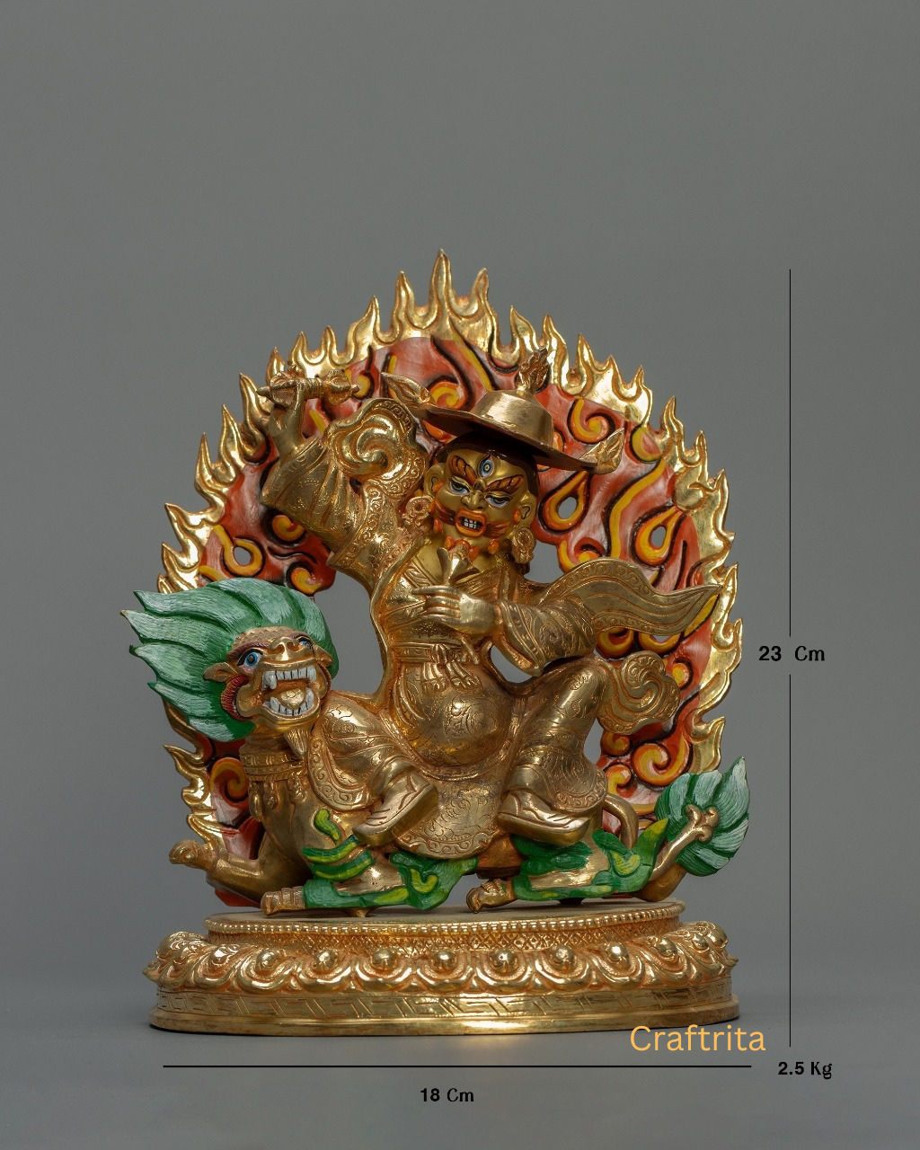Dorje Legpa Statue 2.5 kg – Copper Body with 24K Gold Plated Fire Gilding & Acrylic Painting | Handmade Tibetan Buddhist Deity for Spiritual Home Decor
