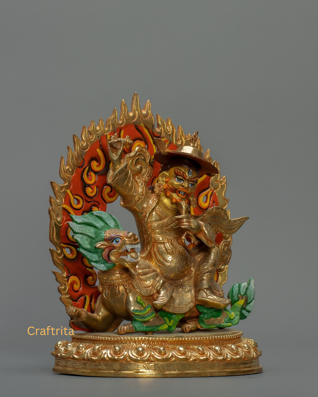 Dorje Legpa Statue 2.5 kg – Copper Body with 24K Gold Plated Fire Gilding & Acrylic Painting | Handmade Tibetan Buddhist Deity for Spiritual Home Decor