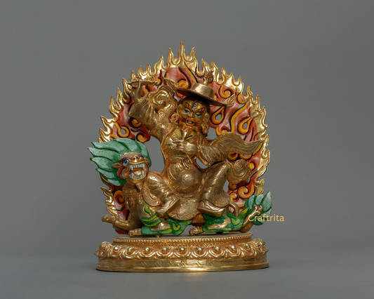 Dorje Legpa Statue 2.5 kg – Copper Body with 24K Gold Plated Fire Gilding & Acrylic Painting | Handmade Tibetan Buddhist Deity for Spiritual Home Decor