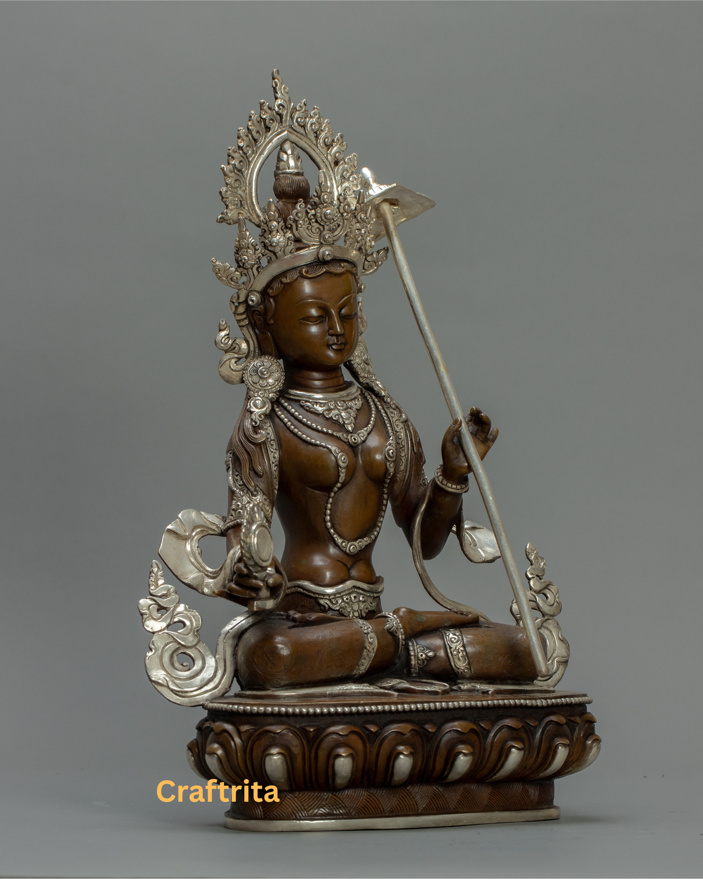Handcrafted Dukkar Statue– Oxidized Copper with Silver Plating | Fire-Gilded Tibetan Sacred Art & Home Decor ✅