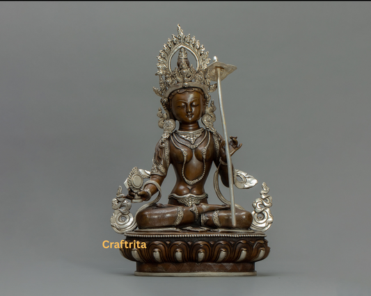 Handcrafted Dukkar Statue– Oxidized Copper with Silver Plating | Fire-Gilded Tibetan Sacred Art & Home Decor ✅