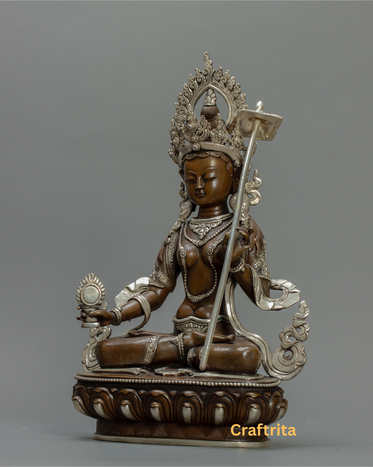 Handcrafted Dukkar Statue– Oxidized Copper with Silver Plating | Fire-Gilded Tibetan Sacred Art & Home Decor ✅