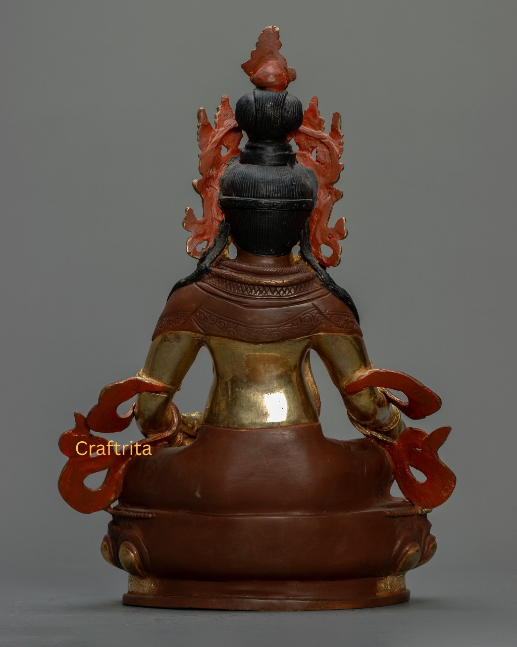 Dzambala Statue 1.7 kg – Copper Body with 24K Gold Plating & Acrylic Painting by Fire Gilding | Handmade Tibetan Buddhist Deity of Wealth & Prosperity