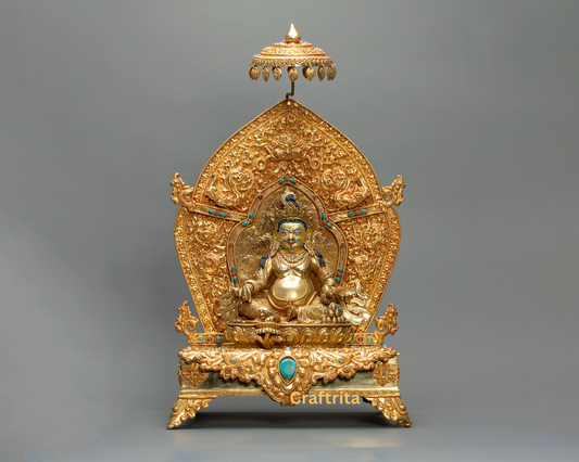Dzambhala Statue – Deity of Wealth – 5.1kg Copper Body with 24K Gold Plating & Fire Gilding – Buddhist Spiritual Art & Home Decor