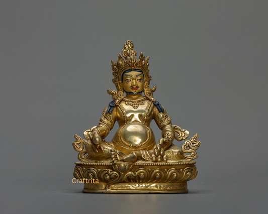 Dzambhala Statue 1.7 kg – Copper Body with 24K Gold Plating by Fire Gilding | Handmade Tibetan Buddhist Deity of Wealth & Prosperity from Nepal