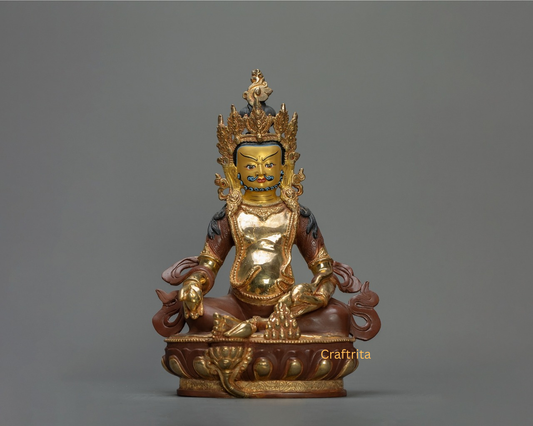 Dzambhala Statue 4.1 kg – Copper Body with 24K Gold Plating by Fire Gilding & Acrylic Painting | Handmade Tibetan Buddhist Deity of Wealth & Prosperity
