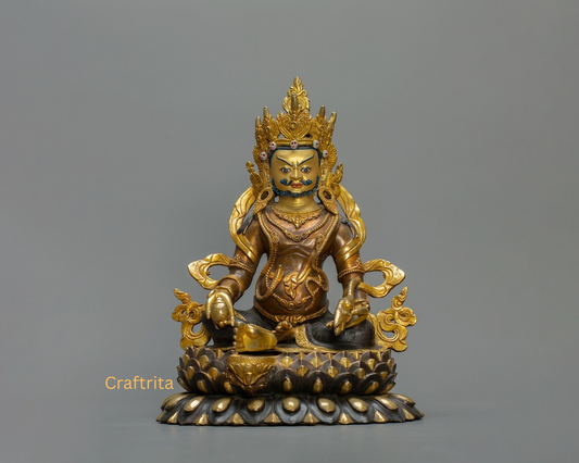 Dzambhala Tibetan Statue – Handmade Oxidized Copper with Gold Plating | Spiritual Wealth Decor