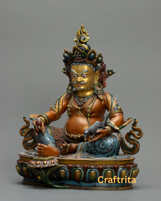 Dzambhala Statue – Wealth Deity – 4kg Copper Body with 24K Gold Plating & Fire Gilding – Buddhist Spiritual Art & Home Decor