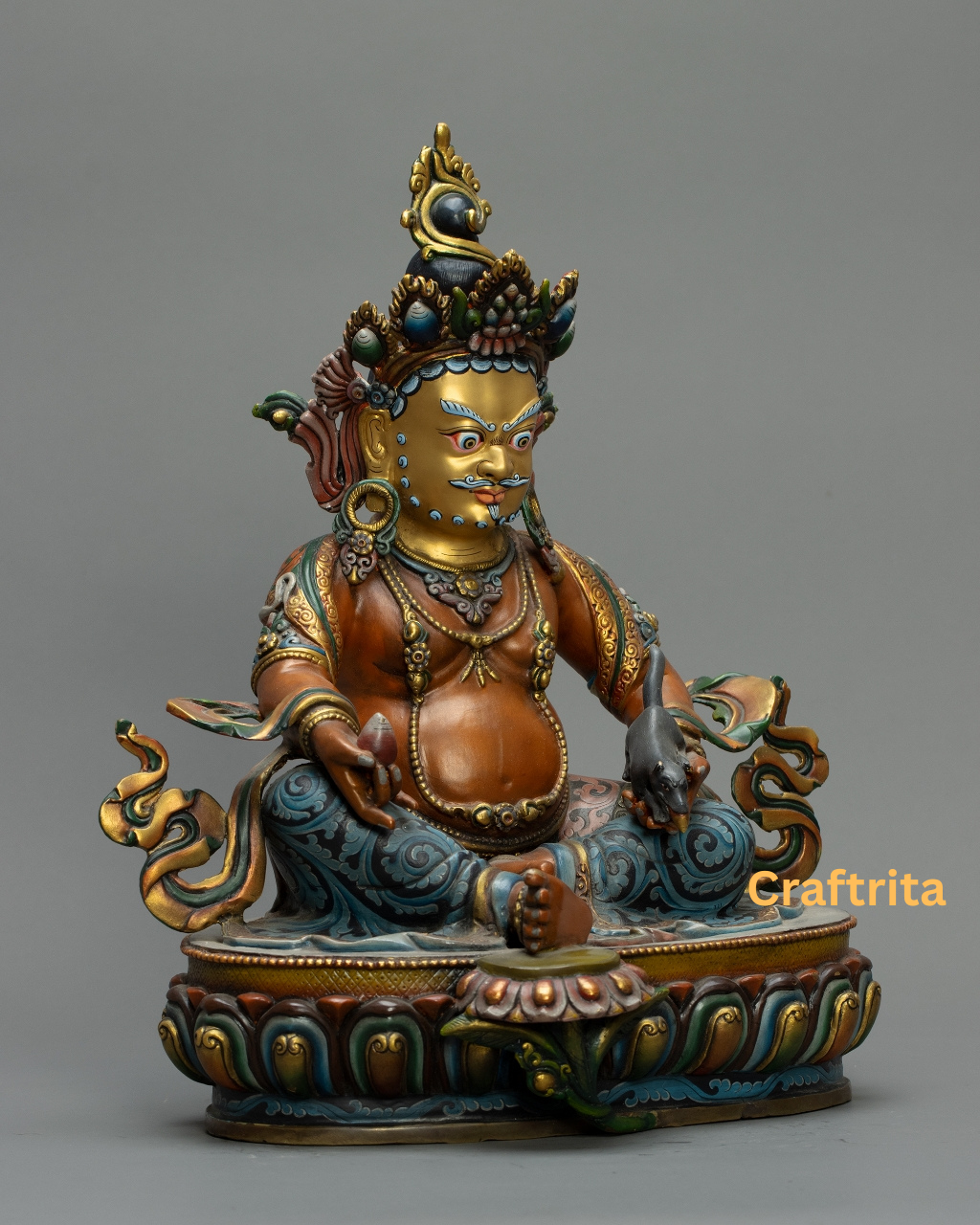 Dzambhala Statue – Wealth Deity – 4kg Copper Body with 24K Gold Plating & Fire Gilding – Buddhist Spiritual Art & Home Decor