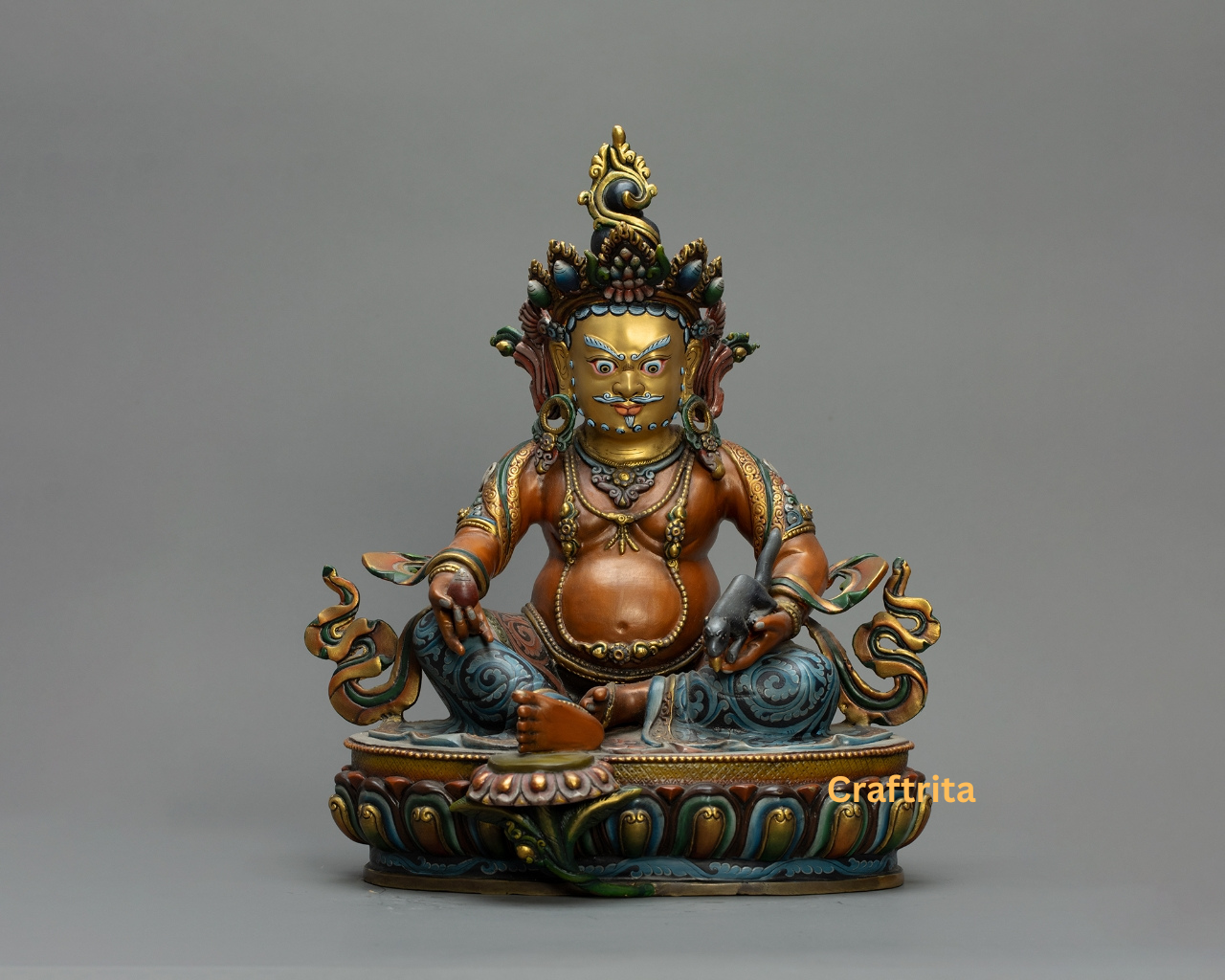 Dzambhala Statue – Wealth Deity – 4kg Copper Body with 24K Gold Plating & Fire Gilding – Buddhist Spiritual Art & Home Decor