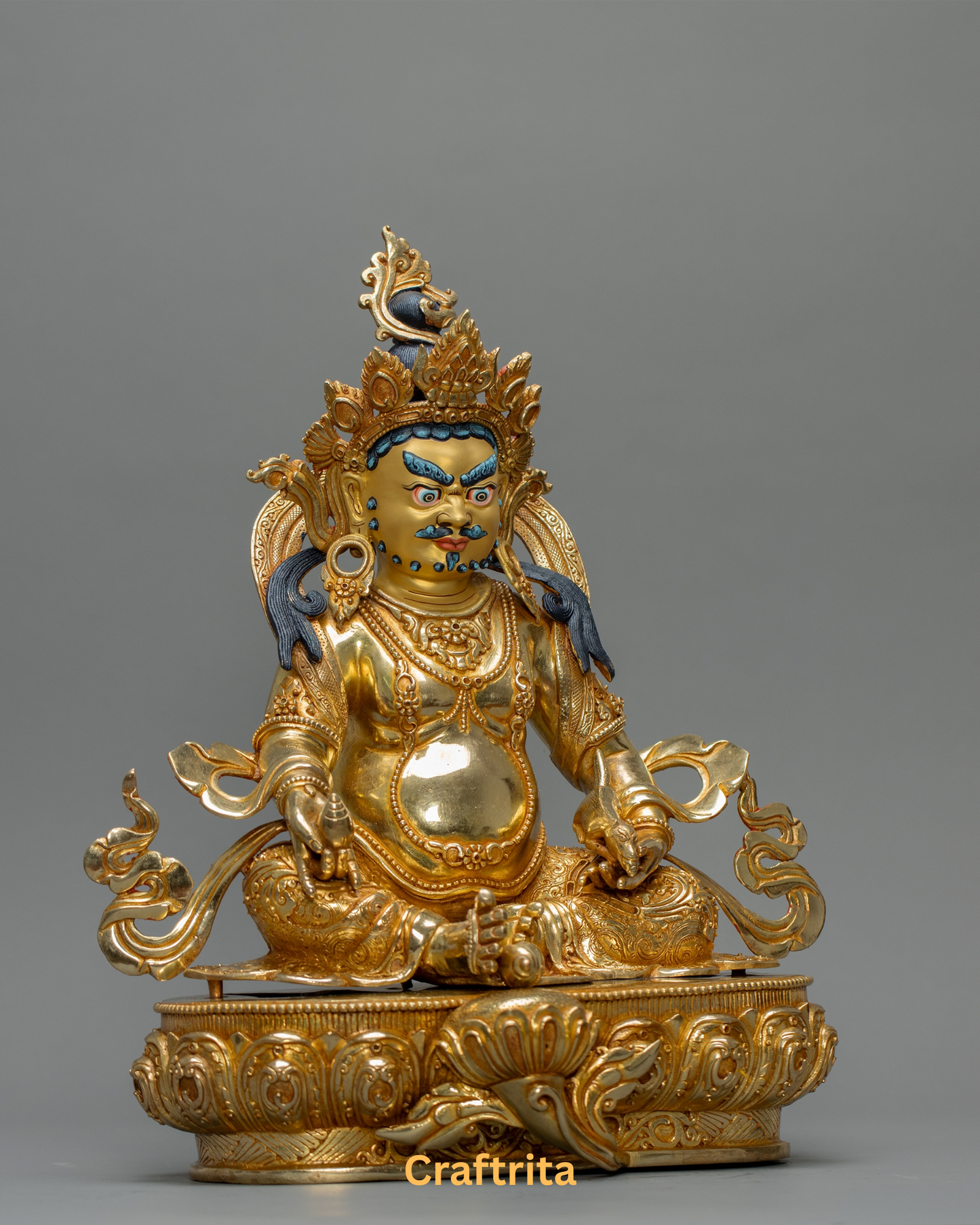Dzambhala Statue 5kg – Handmade in Nepal | Copper with 24K Gold Plating & Fire Gilding | Tibetan Buddhist Art & Spiritual Home Decor