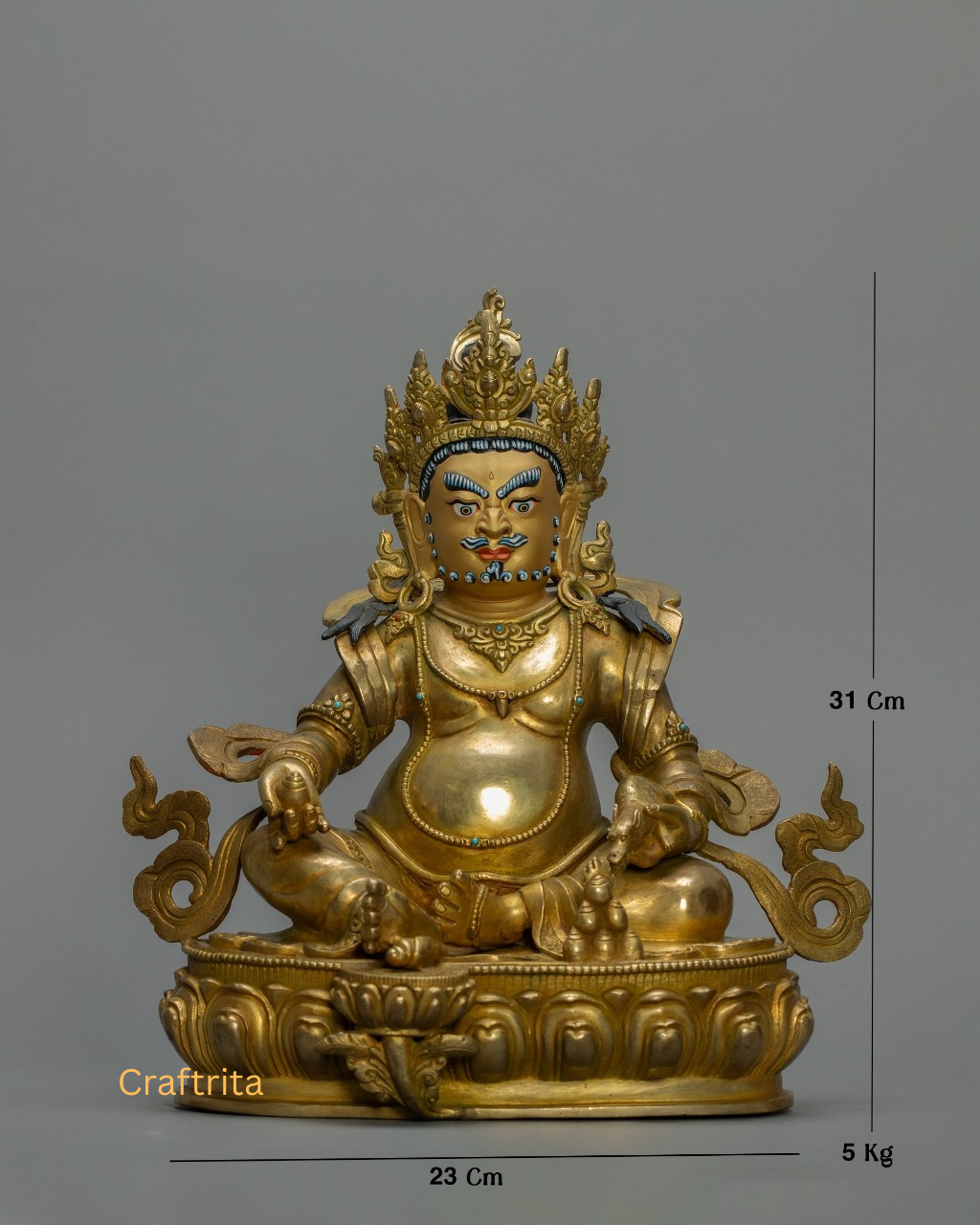 Dzambhala Wealth Deity Statue – Handmade Nepalese Tibetan Buddhist Art for Home Deco