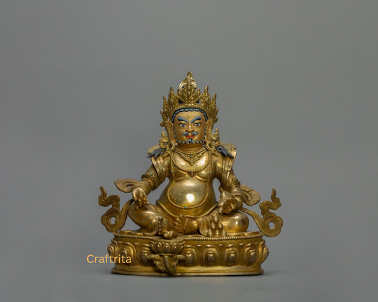 Dzambhala Wealth Deity Statue – Handmade Nepalese Tibetan Buddhist Art for Home Deco