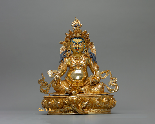 Dzambhala Statue 5kg – Handmade in Nepal | Copper with 24K Gold Plating & Fire Gilding | Tibetan Buddhist Art & Spiritual Home Decor