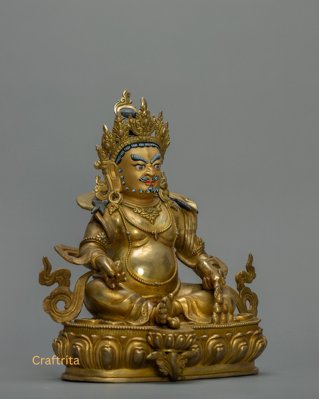 Dzambhala Wealth Deity Statue – Handmade Nepalese Tibetan Buddhist Art for Home Deco