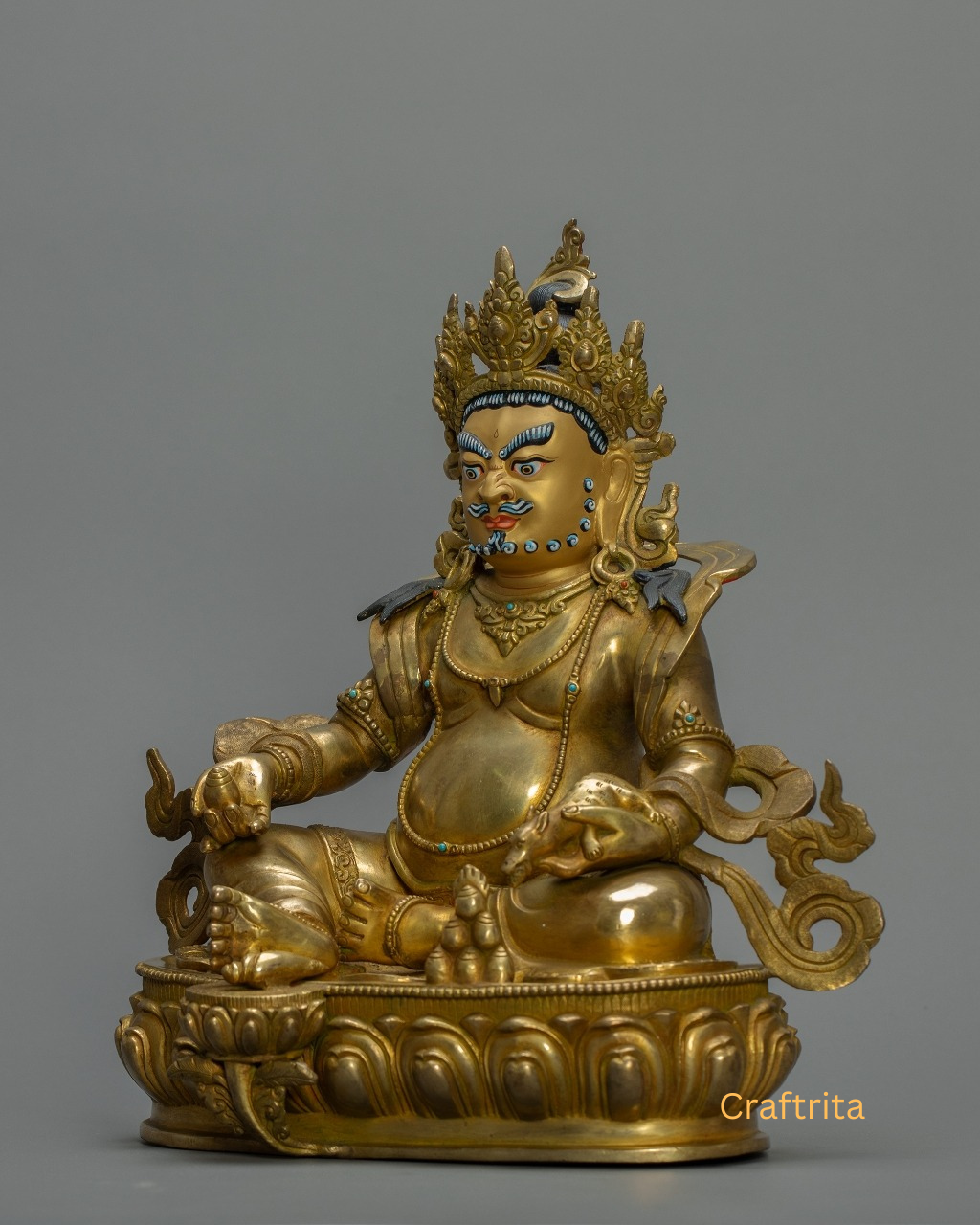 Dzambhala Wealth Deity Statue – Handmade Nepalese Tibetan Buddhist Art for Home Deco
