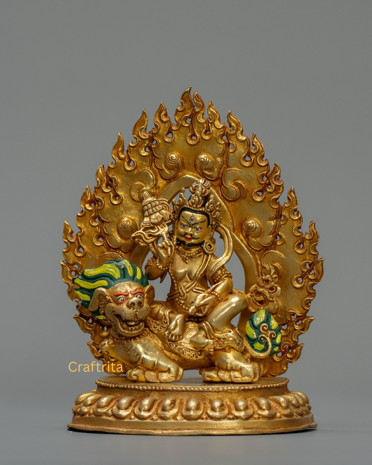 Dzambhala (Namthoshe) Statue 0.7kg – Copper Body with 24K Gold Plating By Fire Gilding | Handmade Tibetan Buddhist Deity for Spiritual Home Decor