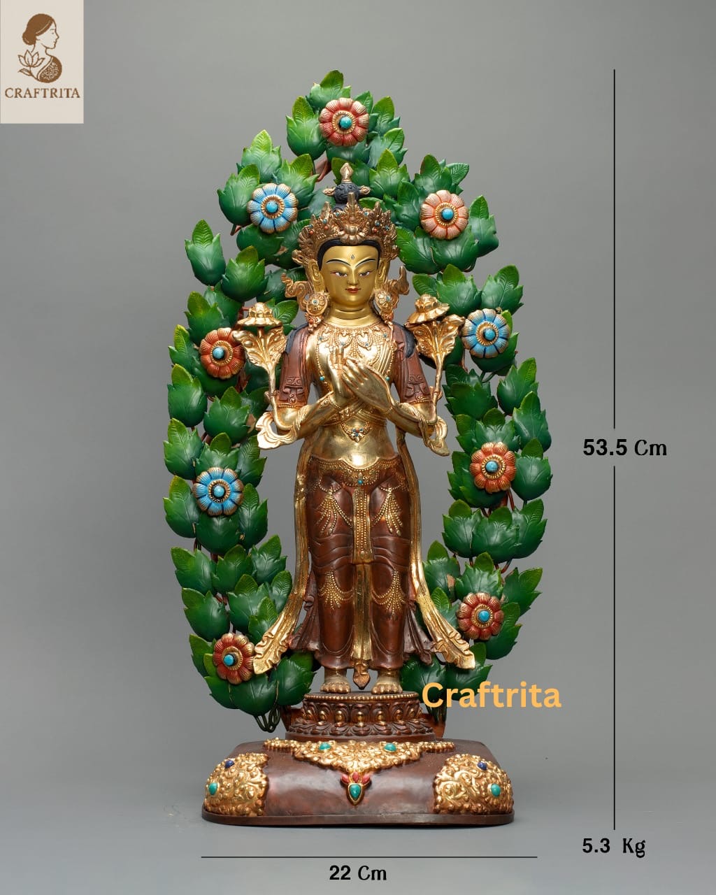 Maitreya Buddha – Handcrafted Nepalese Statue with 24K Gold Gilding | Spiritual Decor