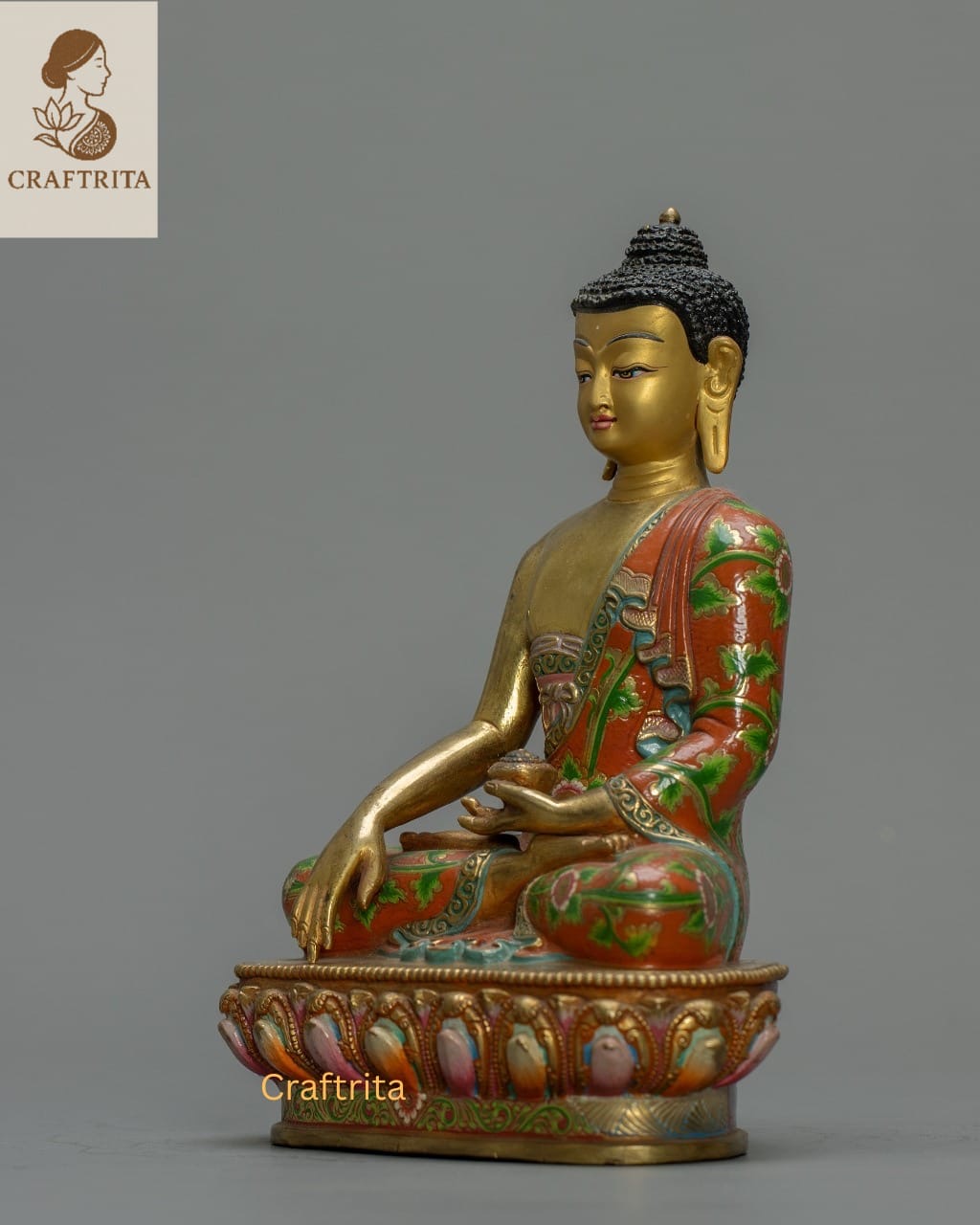 Shakyamuni Buddha Statue – Handmade in Nepal | 24K Gold Fire-Gilded Copper with Acrylic Painting