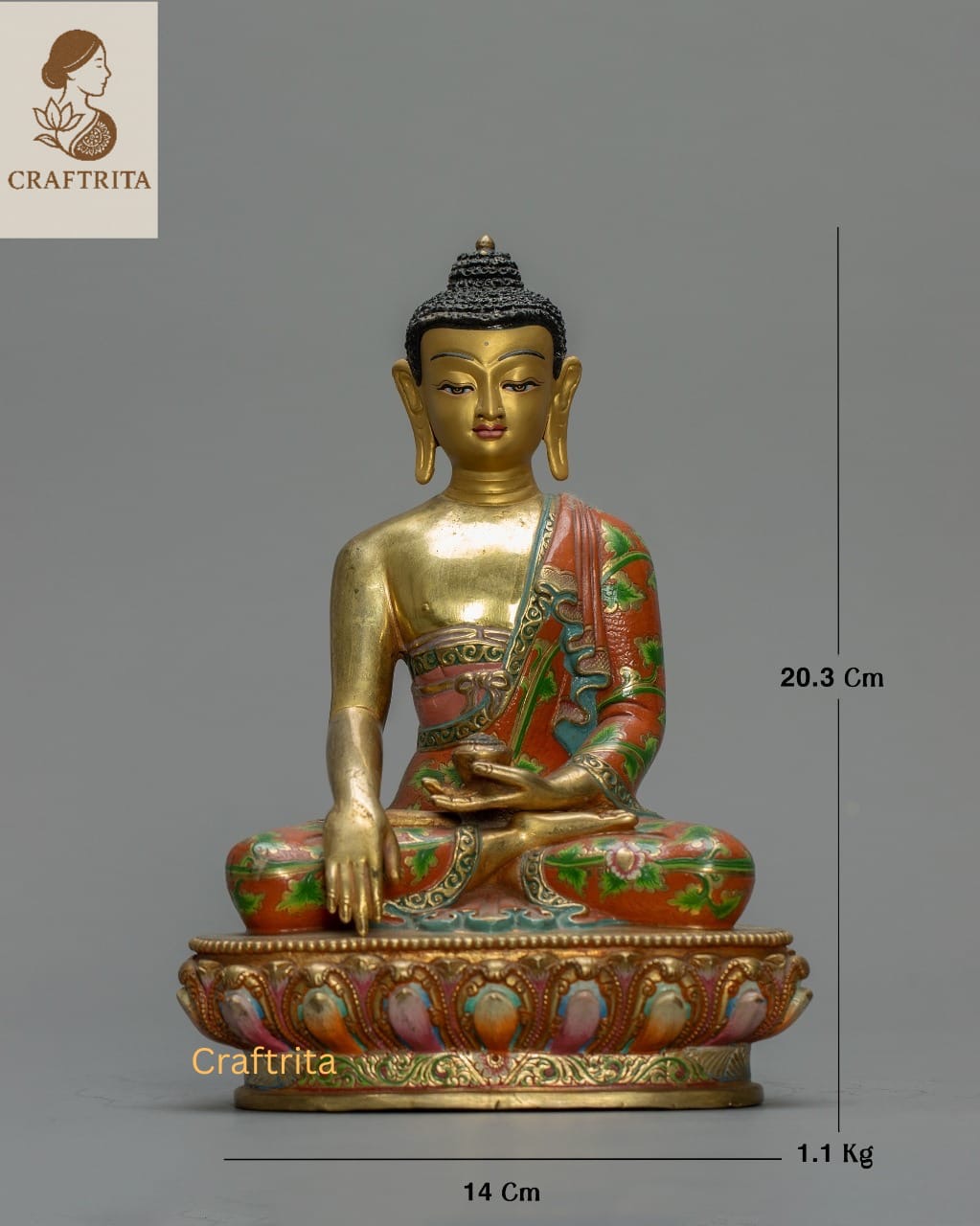 Shakyamuni Buddha Statue – Handmade in Nepal | 24K Gold Fire-Gilded Copper with Acrylic Painting