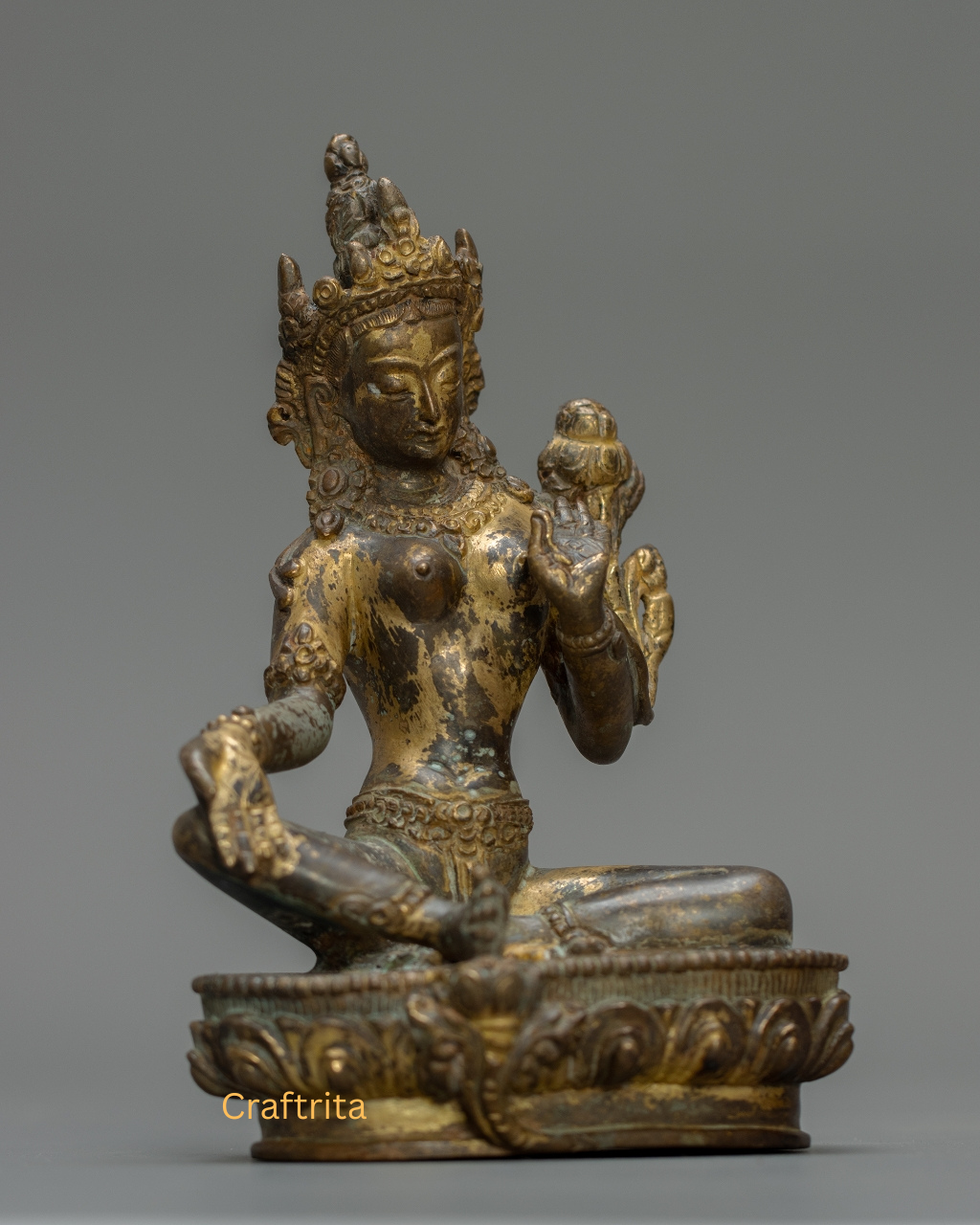 Green Tara Statue 0.9kg – Handmade in Nepal | Antique Finish Bronze & Copper | Tibetan Buddhist Goddess of Compassion & Protection | Spiritual Home Decor