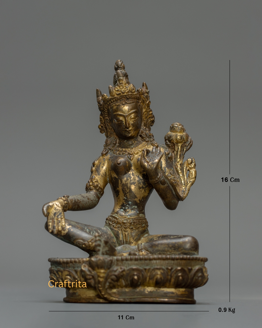 Green Tara Statue 0.9kg – Handmade in Nepal | Antique Finish Bronze & Copper | Tibetan Buddhist Goddess of Compassion & Protection | Spiritual Home Decor