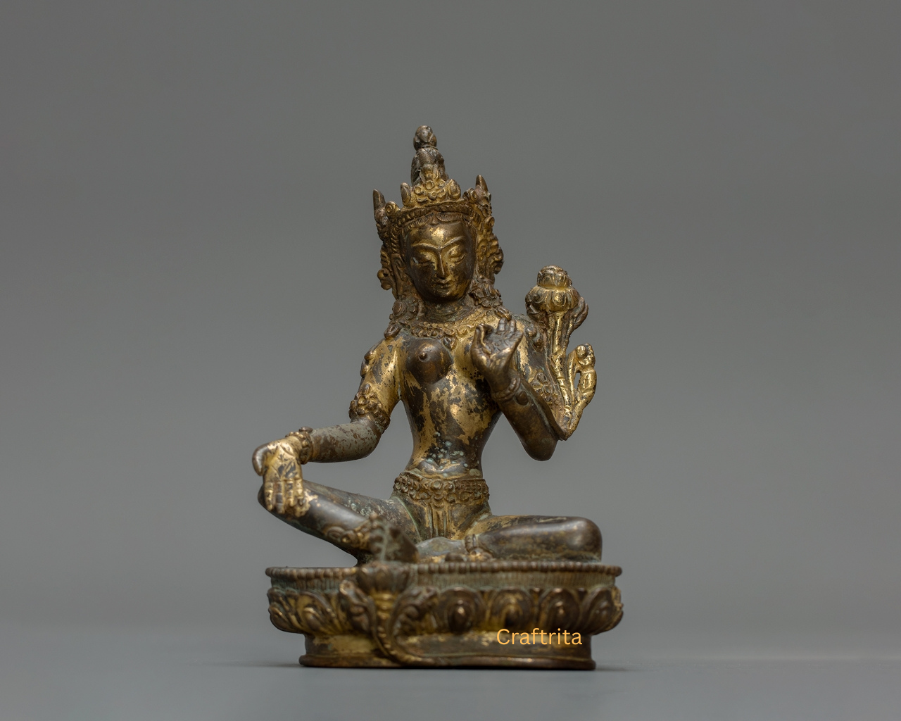 Green Tara Statue 0.9kg – Handmade in Nepal | Antique Finish Bronze & Copper | Tibetan Buddhist Goddess of Compassion & Protection | Spiritual Home Decor