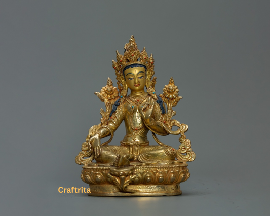Green Tara Statue – Handmade Nepalese Tibetan Buddhist Goddess of Compassion & Protection