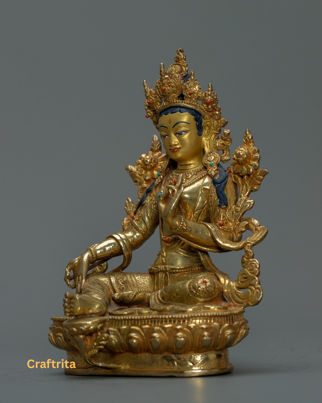 Green Tara Statue – Handmade Nepalese Tibetan Buddhist Goddess of Compassion & Protection